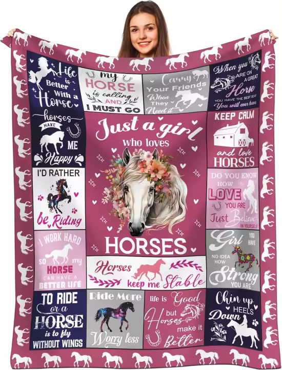 Sólo una niña que ama la manta de los caballos - Manta de las muchachas de la señora - Manta de la decoración del caballo - Manta única de los amantes del caballo Blanker pulgadas - 1
