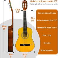 Pack de guitarra clásica española de tamaño 1/4 para niños XF de 3rd Avenue, Guitarra acústica con cuerdas de nylon, funda de transporte, cejilla y púas, Natural - details 7