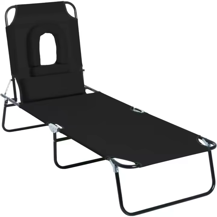 Tumbona Plegable y reclinable con Almohada y agujerode Lectura para jardín, Playa y Exteriores, Ajustable - 1