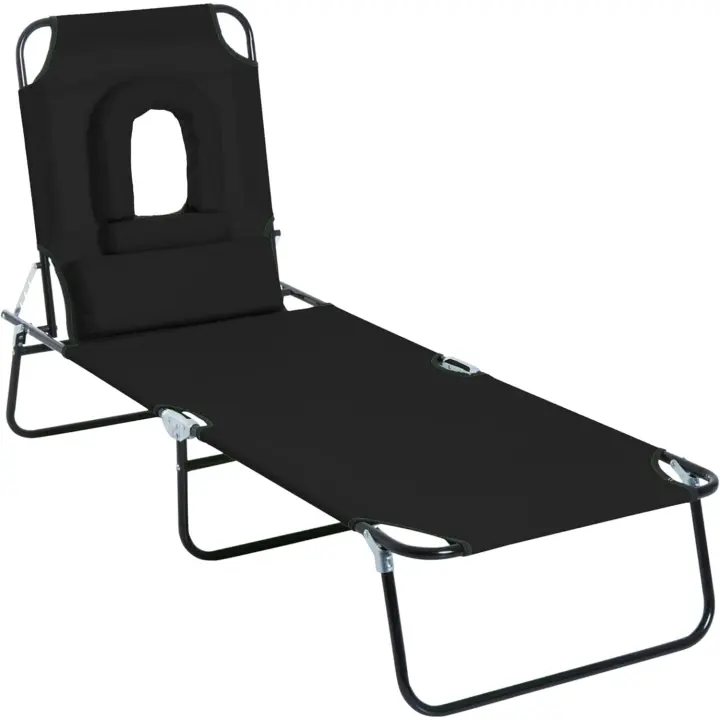Tumbona Plegable y reclinable con Almohada y agujerode Lectura para jardín, Playa y Exteriores, Ajustable - 1