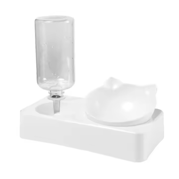 Cuencos Dobles para Perros y Gatos Cuenco de Agua y Comida Inclinable Cuencos Elevados de 15 Grados con Botella de Agua Automática Comedero para Mascotas - 1