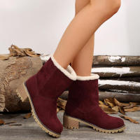 Botines de cuero con punta redonda y tacón grueso para nieve impermeables para mujer, invierno, 2024 - details 1