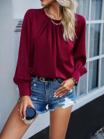 Top elegante de manga larga con cuello de encaje para mujer, ropa Lisa para otoño e invierno, 2023 - details 10