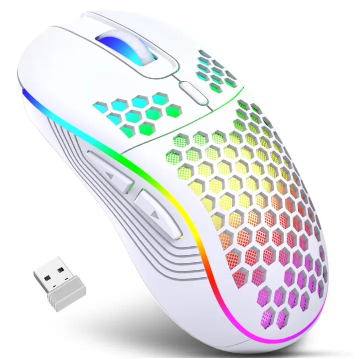 Ratón de Juegos Inalámbrico RGB con Carga Diseño Ergonómico de Panal Ajustable DPI - 1