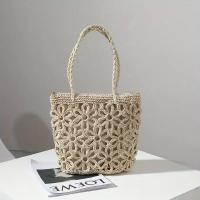 Bolso de Playa de Paja Tejido con Diseño de Flor Hueca Ligero, Duradero, Cierre de Cremallera, Perfecto para Fiestas de Verano y Salidas - details 10