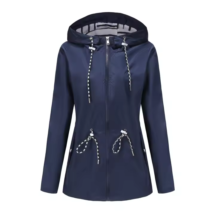 Camiseta impermeable con capucha a rayas de manga larga para mujer, longitud media - 1