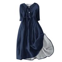Vestido de Verano para Mujer 2024 Moda Casual con Cuello de Corbata Mangas 3/4 Botón de Cierre - details 5