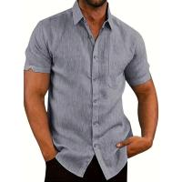 Camisa clásica de manga corta para hombre, camisa informal de Color sólido para vacaciones de verano - details 35