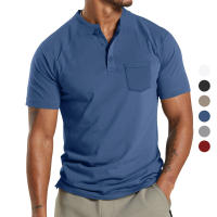 2025 camisa POLO de bolsillo de color sólido informal de negocios para hombre, camiseta de manga corta de gran tamaño. - details 4