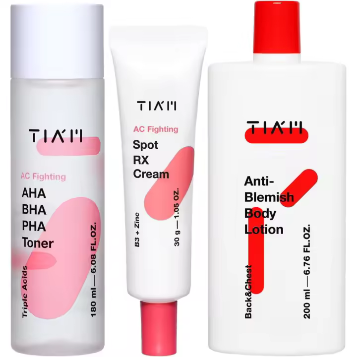 TIAM Balance Trio: Tónico AHA BHA PHA, Crema AC Fighting Spot RX, Loción Corporal Antiimperfecciones para una piel suave y equilibrada, Coreano - 1