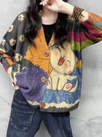 Cárdigans de estilo Harajuku para mujer, ropa de dibujos animados, suéteres informales con retales estampados, cárdigans Punk sueltos, invierno, 2023 - details 3