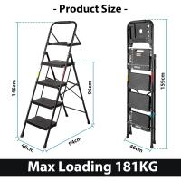 Escaleras Plegables de 3 Escalones, Capacidad de 272KG con Pedales Antideslizantes Anchos, Taburete Escaleras de Mano de Acero, Manubrio de Esponja, Uso en Interiores y Exteriores, Negro - details 8