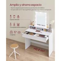 Luces LED con Brillo Ajustable, Mesa de Maquillaje con Espejo, 2 Cajones y 3 Compartimentos, Moderno, Blanco - details 12