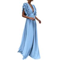 2023 mujeres Chic y elegante con cuello en V largo fiesta señoras moda Sexy blanco negro volantes Maxi vestido vestidos de noche - details 5
