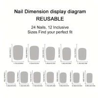 24pcs Uñas Postizas Redondas Cortas De Terciopelo Para Mujeres Y Niñas Para Uso Diario Y Fiestas Uñas Falsas Brillantes De Color Vino Sólido - details 5