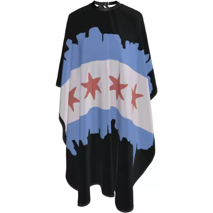 Capa de peluquero para salón de bandera de Chicago - Capa de corte de pelo impermeable para peluquería profesional con cierre a presión ajustable - Delantal de corte de pelo para estilista y uso doméstico - 55''X66'' - 1