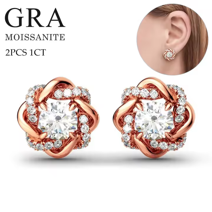 Pendientes de Moissanita de Plata Esterlina 925 Diseño de Nudo de Amor de 2 Quilates - 1