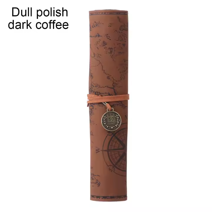 Retro Treasure Map PU Leather Pencil Case - Big Capacity for Makeup, Brushes, and School Supplies - 1