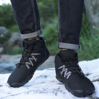 Botas de nieve de invierno para mujer, botines forrados de piel cálida sin cordones, Botas de senderismo descalzas, botines de caja de punta ancha - details 7