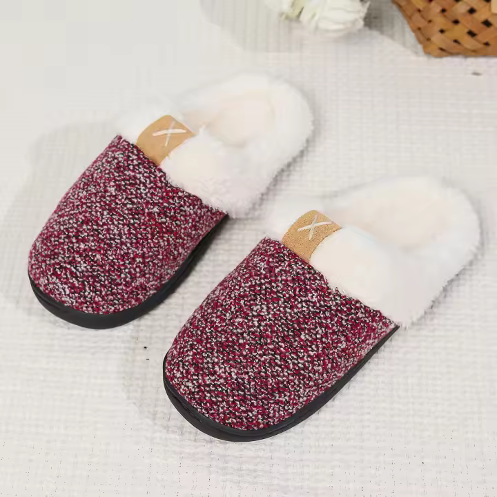 Fregona de algodón cálida y antideslizante de invierno, pantuflas de algodón grueso y terciopelo para el hogar - 1