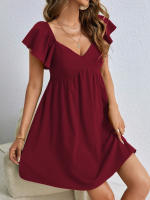Vestido de cuello V de mujer vestido relajado y casual corto - details 2