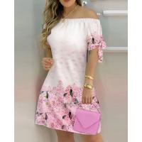 Vestido Estampado Sexy A La Moda Para Mujer, Vestido Acampanado De Manga Corta Con Hombros Descubiertos, Minivestidos Con Hombros Descubiertos Para Mujer - details 4