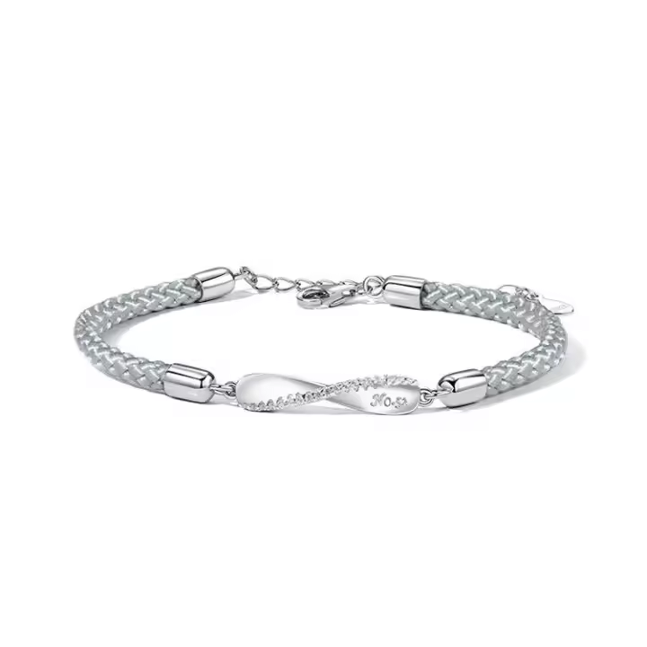 Jin Hongyu-pulseras de pareja de tira Möbius de plata pura para hombres y mujeres, par de cuerda de mano tejida de nicho, regalo conmemorativo de estilo coreano - 1