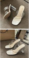 Alpargatas, cuña, tira transparente, tacones altos, desgaste de las mujeres, nueva moda, cabeza redonda, tacón grueso, Internet, celebridad, zapatillas de cristal, sandalias de las mujeres - details 19