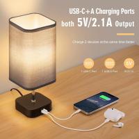Lámpara de noche con pantalla táctil con puertos USB C+A para carga, regulable en 3 vías, lámpara de mesa moderna, pantalla de tela gris (2 Piezas, Pantalla de Gris) - details 2