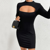 Vestidos huecos para minifaldas de manga larga de punto recortados para mujeres - details 1