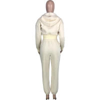 Conjunto de dos piezas de chaqueta y pantalones holgados con capucha, bolsillos y diseño de patchwork de color sólido para mujer 9318 - details 8