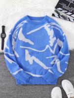 Nuevo Popular primavera otoño Graffiti Jacquard patrón suéter Casual cuello redondo contraste Color tejido jersey de los hombres - details 3