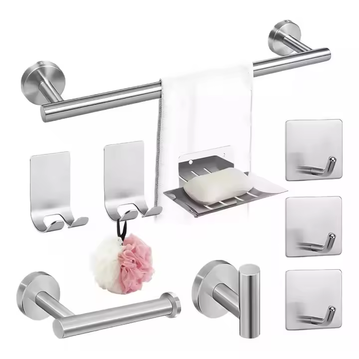 Juego De Accesorios Para Baño De 304, Acero Inoxidable, 9 piezas, Color Plateado - 1