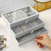 Organizador de Joyería de Terciopelo Acrílico con 3 Cajones Exhibición Apilable de Pendientes Collares Pulseras Estuche de Almacenamiento para Mujeres - details 2