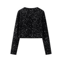 TRAFZA-Tops elegantes de otoño para mujer, blusas de manga larga con cuello redondo, lazo de lentejuelas, decoración de moda femenina, moda urbana - details 4