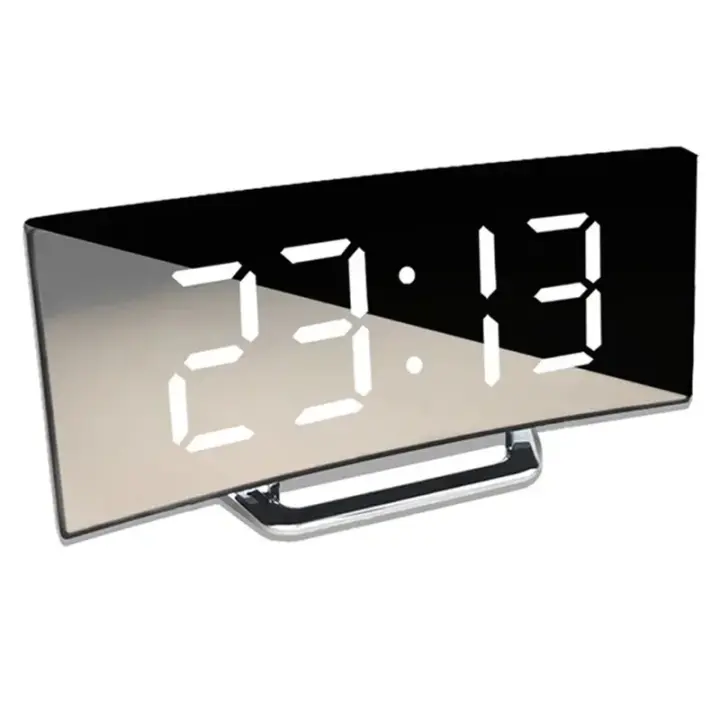 Reloj Digital LED con espejo de pantalla curvada, despertador Digital creativo con pantalla grande, carga USB - 1
