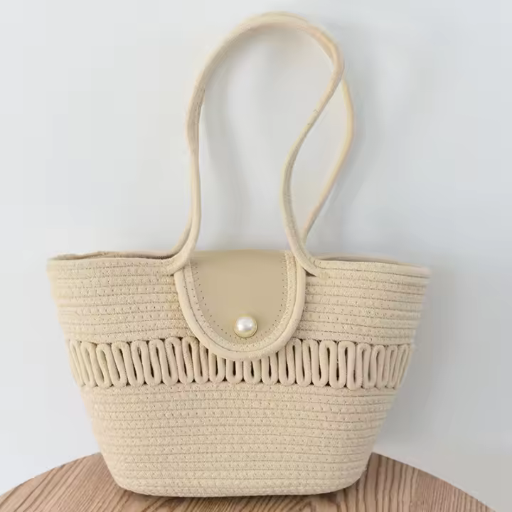 Bolso de mujer de gran capacidad, bolso de mano portátil con bandolera, bolso tejido de paja - 1