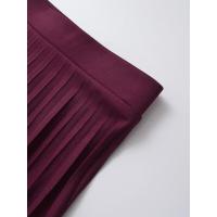 Falda midi plisada de cintura alta color vino tinto para mujer, elegante para oficina. - details 4