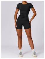 Conjunto de Yoga Sin Costuras para Mujer 2 Piezas Traje de Gimnasio con Top Corto de Manga Corta y Shorts para Correr Ropa Deportiva Activa Material Exterior de Nylon - details 14