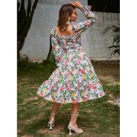 Vestido con cuello cuadrado para mujer, vestidos florales de manga larga, elegante y bonito, - details 23