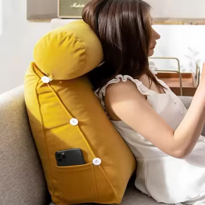 Cojín de Soporte Lumbar Triangular para Lectura con Cojín de Cabeza de Peluche Alivio del Dolor para Sofá Cama Silla Cojín de Cintura - 1
