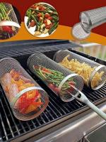 Cesta de barbacoa cilíndrica de malla redonda portátil de acero inoxidable para asar - details 0