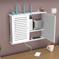 Estante de Almacenamiento para Router Wifi Inalámbrico en Madera para Colgar en la Pared con Soporte para Cable y Enchufe - details 2