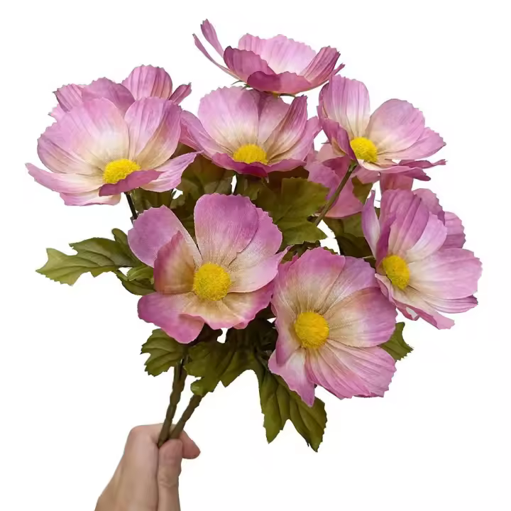 Flores de Margarita artificiales de 6 cabezas, pétalos de seda Multicolor, crisantemo de imitación, accesorios para fotos, flor de Galsang de simulación - 1