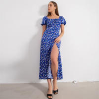 Vestido de mujer, novedad de verano 2025, vacaciones, pausa para el té, cuello cuadrado, falda de longitud media, mangas de burbuja, vestido con abertura Floral francés - details 39