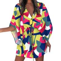 Vestido de manga corta con nudo en el cuello para mujer, vestidos de vacaciones estilo playa de verano por encima de la rodilla - details 5