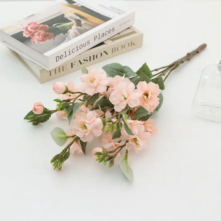 5 cabezas de rosas artificiales, flores elegantes de plástico, ramo de rosas de seda hecho a mano, plantas falsas de tacto Real, fiesta de boda, pared, balcón - 1