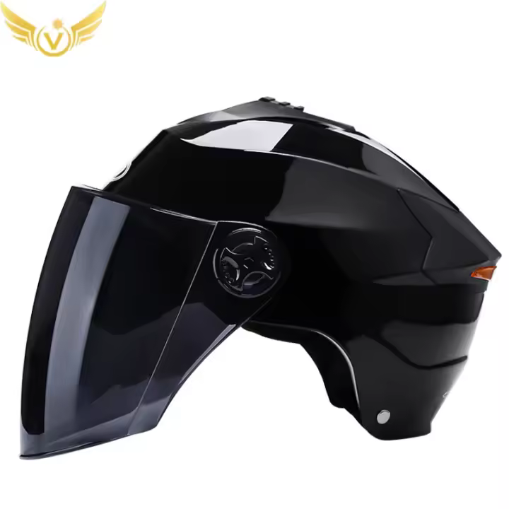 Casco de motocicleta con luces Led para hombre y mujer, accesorio para ciclomotor, Scooter eléctrico, con doble visera, recargable - 1
