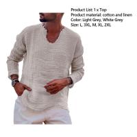 Camiseta Casual de Cuello en V para Hombres Manga Larga Color Sólido Ajuste Suelto Delgada - details 3