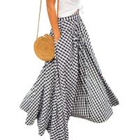 Vintage bohemio mujeres cintura alta verano a cuadros bolsillos Casual A-e Maxi faldas playa falda larga - details 9